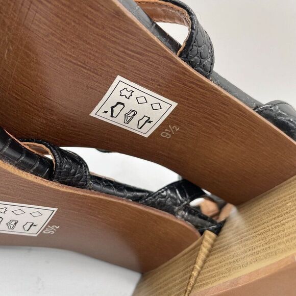 Crevo Kaitlin Black Croc Leather Block Heel Sandals Open Toe Sz 9.5 Memory Foam - Picture 13 of 14